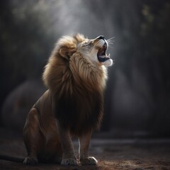 Fototapeta premium portrait of a lion roars on the forest