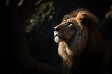 Fototapeta na wymiar portrait of a lion on the forest