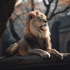 Obraz premium portrait of a lion on the forest