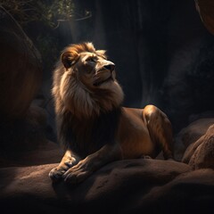 portrait of a lion on the forest