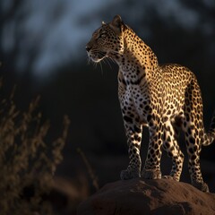 Fototapeta na wymiar portrait of a leopard standing on stone