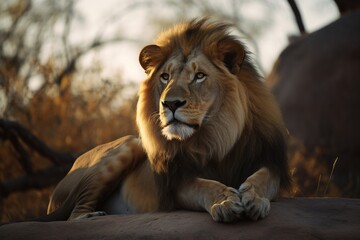 portrait of a lion on the forest
