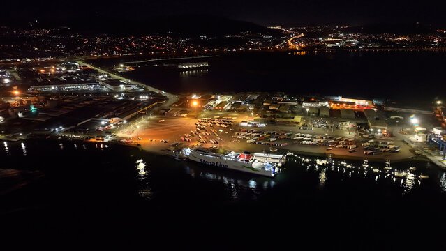 Nightscape Aerial video of STENA NORDICA Ferry Belfast Harbour Northern Ireland 04-04-23