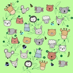 Obraz premium cute animal head pattern background