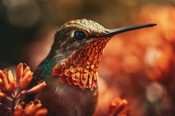 Hummingbird portrait with flowers