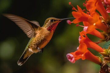 hummingbird sipping flower essence AI Generative