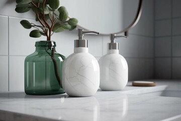 display of cosmetic products on sink