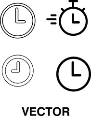 clock icon, editable stroke, vector clock icon set on white background