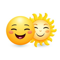 Sun and moon emoji set, white background