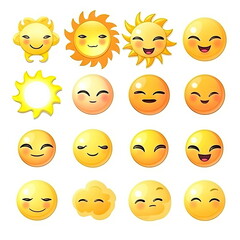 Fototapeta premium Sun and moon emoji set, white background