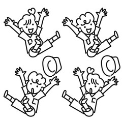 探検隊の男の子と女の子のポーズセット