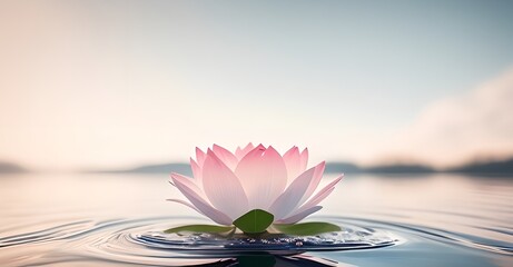 Zen lotus flower on water, meditation, serenity and spirituality concept, illustration generative ai
