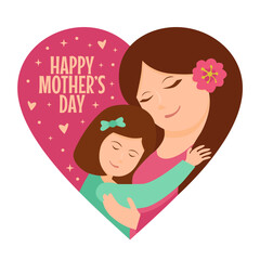happy mothers day poster template with mom hugging her daughter illustration