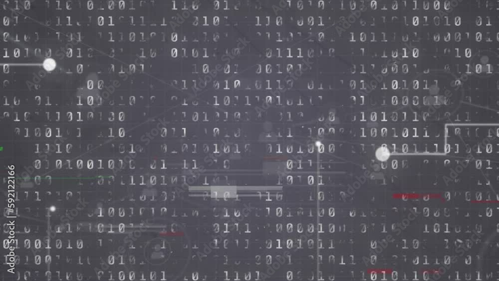Poster animation of dots connecting with lines and binary codes over glitch technique