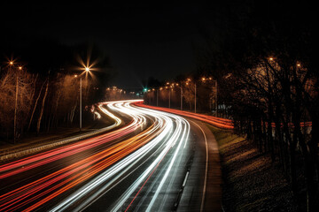 Fototapeta na wymiar traffic at night created with Generative AI technology