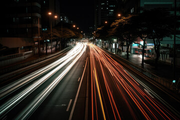 Fototapeta na wymiar traffic at night created with Generative AI technology