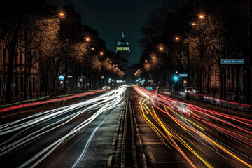night traffic at night created with Generative AI technology