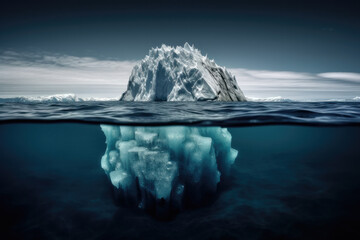 Iceberg - Underwater Risk - Global Warming Concept created with Generative AI technology