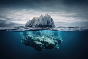 Fototapeta na wymiar Iceberg - Underwater Risk - Global Warming Concept created with Generative AI technology