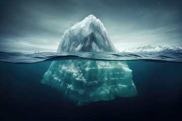 Fototapeta na wymiar Iceberg - Underwater Risk - Global Warming Concept created with Generative AI technology