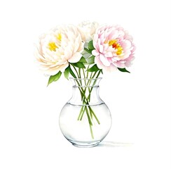 Peony in vase watercolor, generative ai