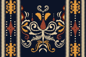 Ikat floral paisley embroidery on black background.geometric ethnic oriental pattern traditional.Aztec style abstract vector illustration.