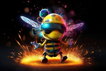 Obraz na płótnie Canvas Bumble Bee Dance Music Party Goer Ready To Dance Generative AI