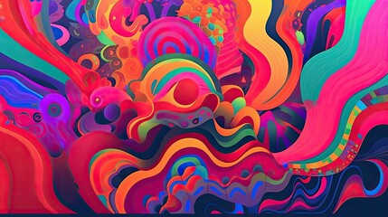 Fototapeta premium Trippy shapes in bright colors and psychedelic design created with generative AI technology