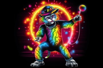 Fototapeta premium Cat House Music Party Animal Ready To Party 002 Generative AI