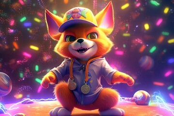 Fototapeta premium Fox Hip Hop Party Animal Having Fun Generative AI