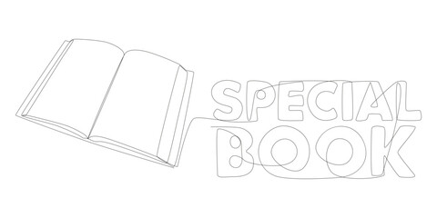 One continuous line of opened book with Special Book word. Thin Line Illustration vector concept. Contour Drawing Creative ideas.