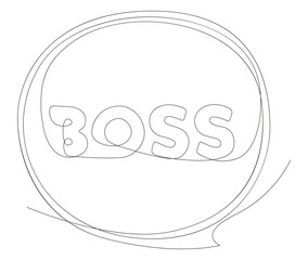 One continuous line of speech bubble with Boss text. Thin Line Illustration vector concept. Contour Drawing Creative ideas.