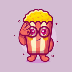 cute popcorn character mascot with ok sign hand gesture isolated cartoon in flat style design