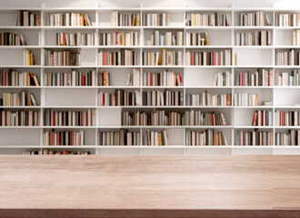 blank of wood top table at library