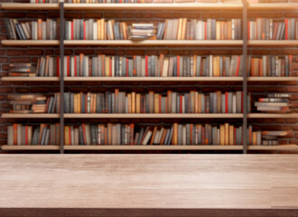 blank of wood top table at library