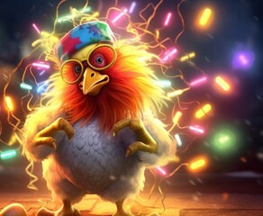 Naklejka premium Rooster Hip Hop Party Goer Ready To Party Generative AI