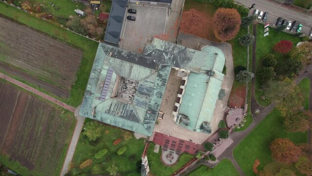 The church of Visitation of the Blessed Virgin Mary in Żarki, Poland. Drone view.