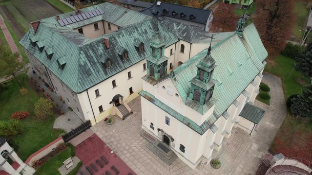 The church of Visitation of the Blessed Virgin Mary in Żarki, Poland. View from above.