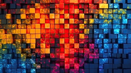 An abstract mosaic featuring cubes in primary shades arranged in a dynamic pattern created with generative AI technology