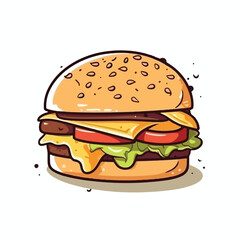 Cartoon flat color of delicious chees meat beef burger vector illustration