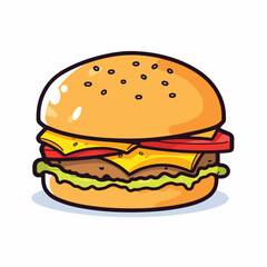 Cartoon flat color of delicious chees meat beef burger vector illustration