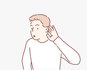 young businessman overhears. Hand drawn style vector design illustrations.