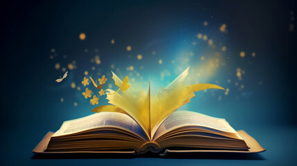 Book of Dreams Beyond Imagination Yellowish Blue Background. Generative AI.