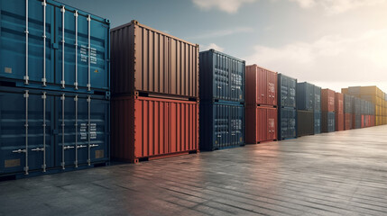 Fototapeta premium cargo shipping container working at sea port logistic busi. AI Generative.