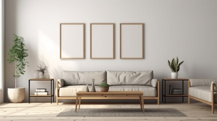 Interior mock up living room. cabinet for TV or place object in modern living room with lamp,table,flower and plant. AI Generative.