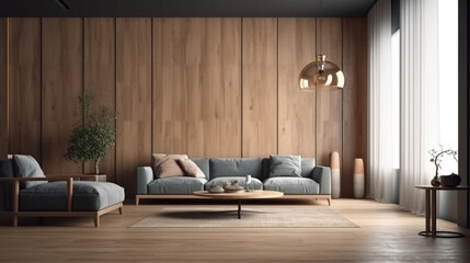 Interior mock up living room. cabinet for TV or place object in modern living room with lamp,table,flower and plant. AI Generative.