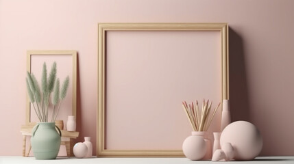 Picture frame in house living room mock up design, AI Generative.