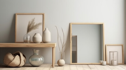 Fototapeta na wymiar Picture frame in house living room mock up design, AI Generative.