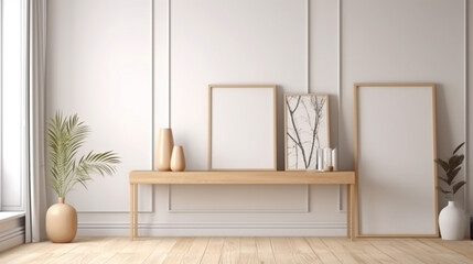 Picture frame in house living room mock up design, AI Generative.