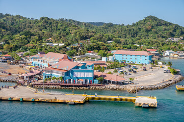 Roatan, Honduras - March 30, 2023: Cruise port facilities at Roatan, Honduras.